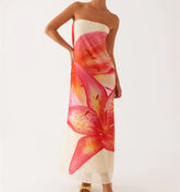 BXOXO Women Floral Strapless Dress Sexy Backless Maxi Long Dress Y2K Sleeveless Bodycon Tube Dress Summer Party Beachwear